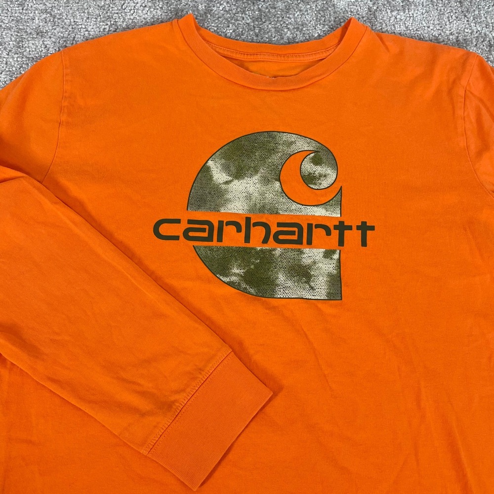 Carhartt T Shirt Boys Large 14 16 Camo Logo Long Sleeve Orange